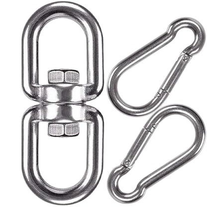 Swing Swivel, Heavy Duty 304 Stainless Steel Double Ended Hanging Eye Hook Hanger with Snap Hooks for Heavy Bag, Gym Equipment, Aerial Yoga, Hammock Chair, Outdoor Playground Swing Set - size: M8 Swivel Eye Hook - 1 Pack