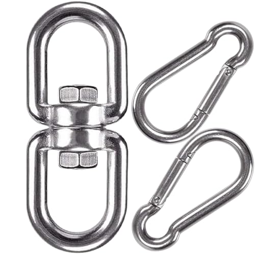 Swing Swivel, Heavy Duty 304 Stainless Steel Double Ended Hanging Eye Hook Hanger with Snap Hooks for Heavy Bag, Gym Equipment, Aerial Yoga, Hammock Chair, Outdoor Playground Swing Set - size: M8 Swivel Eye Hook - 1 Pack