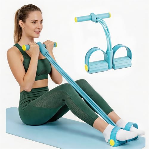 Pedal Resistance Bands with Handles, Upgrade 6-Tubes Manual Tension Training Pedal, Natural Rubber Foot Pedal Resistance Bands, Multifunction Fitness Bands for Abdomen, Waist, Arm, Leg - color: Blue