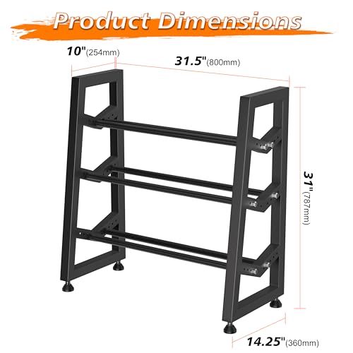 3 Tier Weight Rack for Home Gym Dumbbells, Universal Dumbbell Rack with Adjustable Width Rails, Heavy Duty Angled Storage Stand for Kettlebells & Hand Weights (Rack Only)