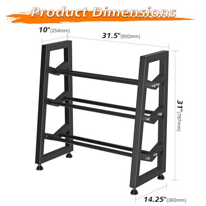 3 Tier Weight Rack for Home Gym Dumbbells, Universal Dumbbell Rack with Adjustable Width Rails, Heavy Duty Angled Storage Stand for Kettlebells & Hand Weights (Rack Only)
