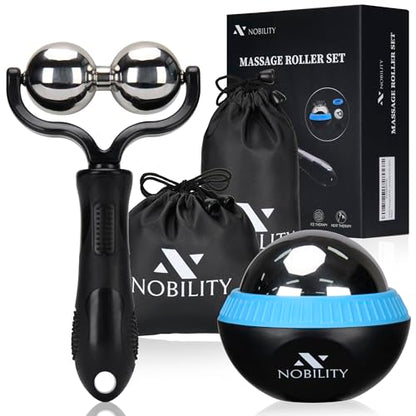 Nobility Massage Ball Roller– Ice Cold and Hot for Deep Tissue and Sore Muscle Relief of Stiffness and Stress, Body, Neck, Back, Foot, Plantar Double Black