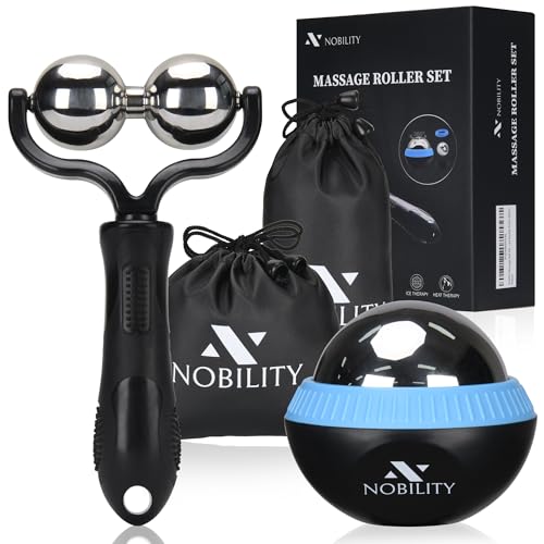 Nobility Massage Ball Roller– Ice Cold and Hot for Deep Tissue and Sore Muscle Relief of Stiffness and Stress, Body, Neck, Back, Foot, Plantar Double Black