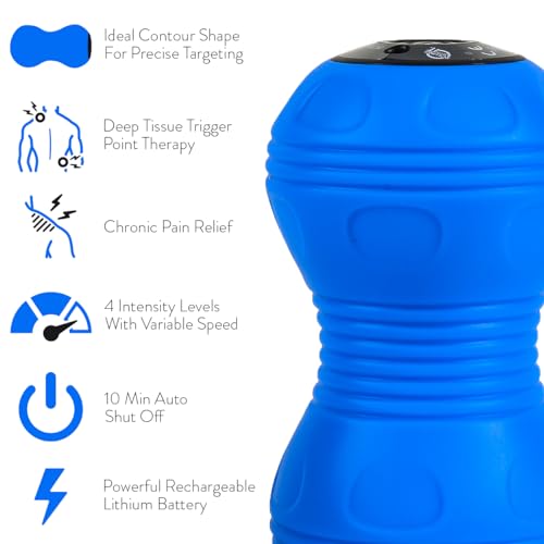 Vibrating Peanut Massage Ball - Deep Tissue Trigger Point Therapy, Myofascial Release - Handheld, Cordless - 4 Intensity Levels - Dual Lacrosse Ball Vibration Massager (Blue)