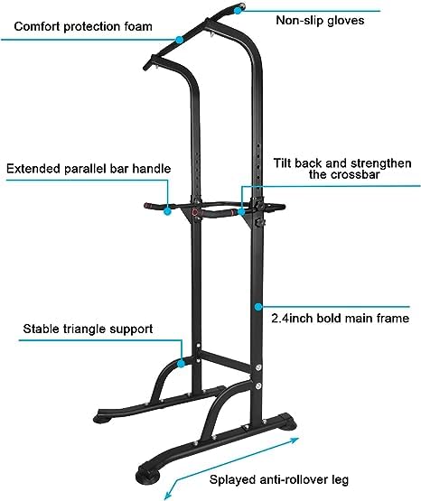 Power Tower Adjustable Height Pull Up Bar for Home Gym Multi-Function Strength Training Fitness Workout Station