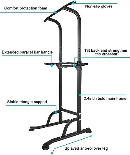 Power Tower Adjustable Height Pull Up Bar for Home Gym Multi-Function Strength Training Fitness Workout Station