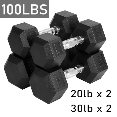 Hex Dumbbells Set for Home Gym – PVC/PEV Coated, Anti-Roll Design, Non-Slip Grip, Cast Iron Core – Versatile Strength Training Weights, 100LB Total (25LB×2+30LB×2) - size: 100 Lb Set(Pair of 20, 30)
