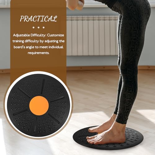 Non-slip Balance Board Trainer with Adjustable Angle for Stability Core Training PP Material Fitness Equipment for Yoga Rehabilitation and Exercise at Home Gym Black Orange