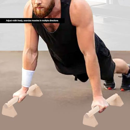 2 Pcs Beech Wood Push Up Bars Versatile Training Equipment for Chest, Shoulders, Arms, Core, with Non-Slip Rubber Hands, Lock Slots