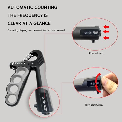 Grip Strength Trainer, Hand Grip Strengthener, Forearm Strengthener, Adjustable Resistance 11 Lbs - 220 Lbs, Ergonomic Design - color: grey