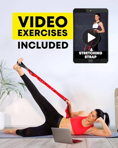 Stretching Strap with Loops, Non Elastic Stretch Band for Physical Therapy - color: Red
