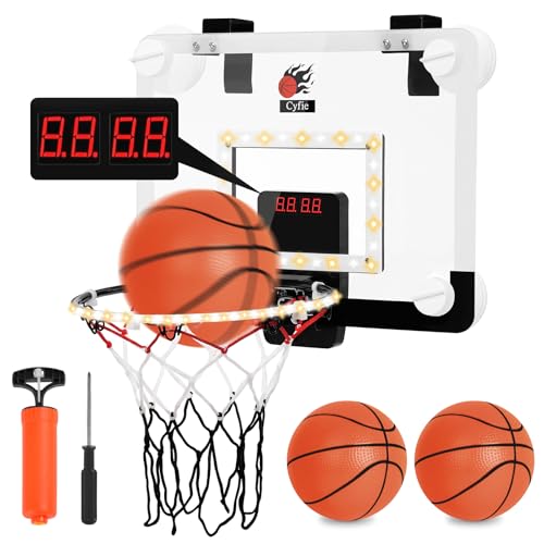 LED Mini Basketball Hoop for Kids & Teens, Indoor Basketball Hoop with Electronic Scoreboard, Light & Sound Effects, Dual Hook and Suction Cup Mount, Fun Sports Toy Gift for Boy Girl Dorm Office - color: LED