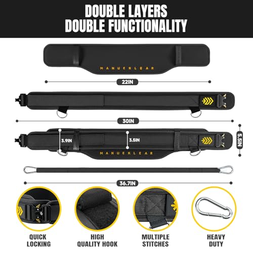 MANUEKLEAR 2-in-1 Weightlifting Belt & Dip Belt with 36.7 IN Rope, Double-Layer Weight Lifting Belts, Powerlifting Gym Weighted Belt for Pull Up Squat - color: Midnight Black, size: S(26-29in)