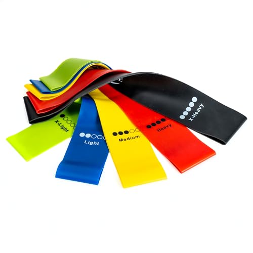 Resistance Bands Set of 5 – Loop Exercise Bands with Carry Bag, Light to Extra Heavy for Glutes, Yoga, Pilates & Strength Training