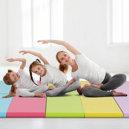 Goplus Gymnastics Mat, 6'x4' 3-Panel/6.6'x2.5' 5-Panel Folding Tumbling Mat w/Carrying Handles, Hook&Loop Fastener, Portable PU Leather Rainbow Exercise Mat for Home Gym Aerobics Yoga - color: 5-Panel, 5 Color - Pastel Set
