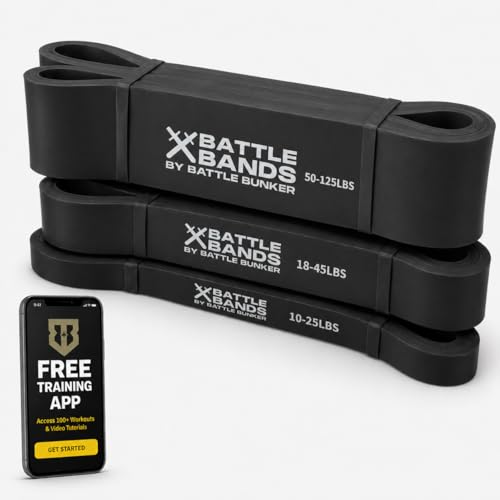 Battle Bands Resistance Bands – Pull Up Assistance Bands & Stretch Bands for Exercise – Heavy Duty Workout Resistance Bands Set for Strength Training, Powerlifting, Home Gym & Stretching – Men & Women - color: Black