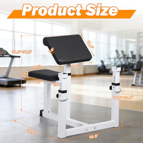 ZenStyle Adjustable Preacher Curl Bench Fitness Weight Bench Seated Isolated Barbell Dumbbell Biceps Training Station Arm Curl Bench for Home Gym