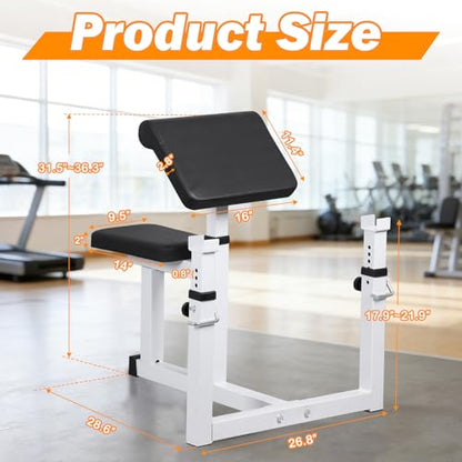 ZenStyle Adjustable Preacher Curl Bench Fitness Weight Bench Seated Isolated Barbell Dumbbell Biceps Training Station Arm Curl Bench for Home Gym