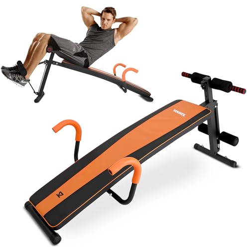 Adjustable Decline Sit-Up Bench for Abs with Handrail, Five Level Abdominal Bench for Core Training, Reverse Crunch Handle, Heavy-Duty Home Gym Sit Up Exercise Equipment for Core Muscles