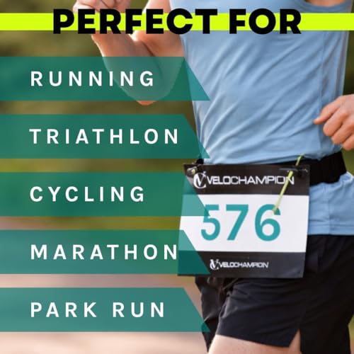 VeloChampion Lightweight Running Belt Waist Pack for Men Women - Elasticated Stretch Fit Race Number Holder - No Pins - 3 Sizes - Run. Triathlon. Cycle. Marathon. Jogging (1, Large) - size: Large