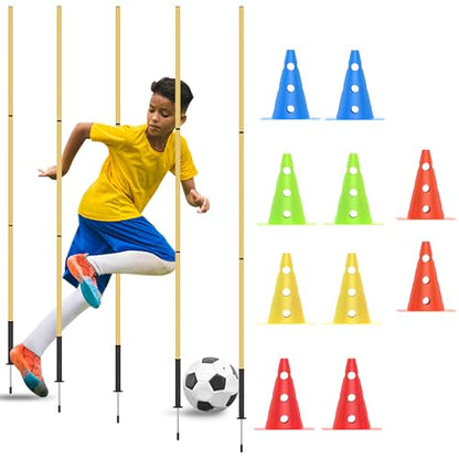 Football Training Cones Agility Soccer Cones, Indoor Outdoor and Festive Events Field Marker Agility Cones with 5 Adjustable Soccer Agility Training Poles - size: Hurdle Cone 5 Set With Nails