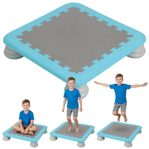 Mini Trampoline for Kids, 25 Inch Indoor Sensory Balance Trampoline with Non Slip Base, EVA Cushion Rebounder Jumping Board Compact Bounce Platform for 3-12 Boys & Girls - color: Light Blue
