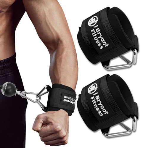 J Bryant Fitness Wrist Cuffs for Cable Machines – Heavy Duty Adjustable Wrist Straps with 7mm Neoprene Padding for Strength Training, Pull Exercises, and Forearm Support - color: Black, size: Medium