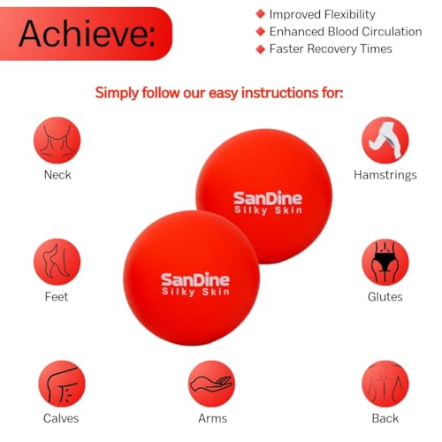 Lacrosse Massage Balls for Deep Tissue Massage - Release Tension Relieve Muscle Soreness Improve Flexibility - Ideal for Myofascial Release Trigger Point Therapy - 2Pack Yoga Balls by Sandine (Red) - color: Red
