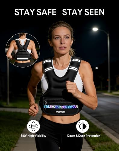 Adjustable Weighted Vest 10-20lb, Weight Vest for Women Men Walking Running Workout with 6 Removable Sandbags, Reflective Strip, Large Pocket for Gym