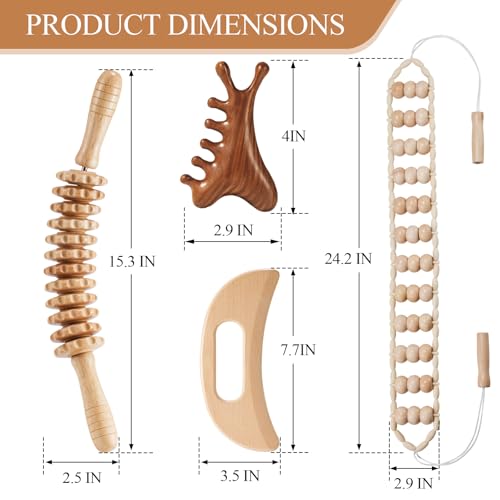 4Pcs Wood Therapy Massage Tools Lymphatic Drainage Massager Wooden Massager Body Sculpting Tools for Maderoterapia,Anti-Cellulite,Pain Relief(4-in-1 Massager) - style: 4-in-1 Massager