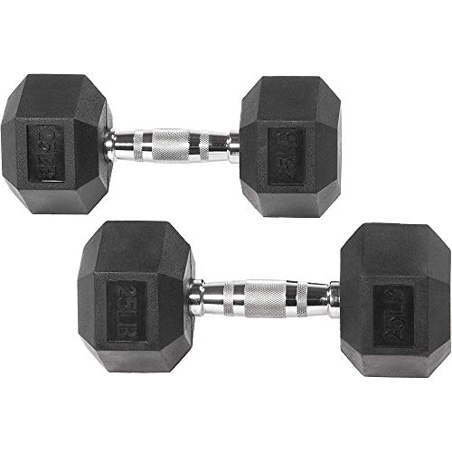 Fitvids Hex Dumbbells Rubber Coated Hand Weights for Exercises and Fitness Home Gym, 5-50 LB Pair - style: 25.4LBS Pair
