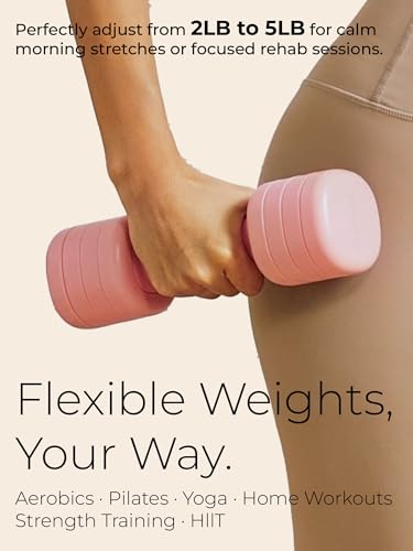 Adjustable Dumbbell Set｜2LB 3LB 4LB 5LB Light Hand Weights for Women｜One-Twist Weight Adjustment｜Non-Slip Curved Grip Handle｜Free Weights for Home Gym, Rehab, Pilates, Yoga, Strength Training - color: Blush Pink