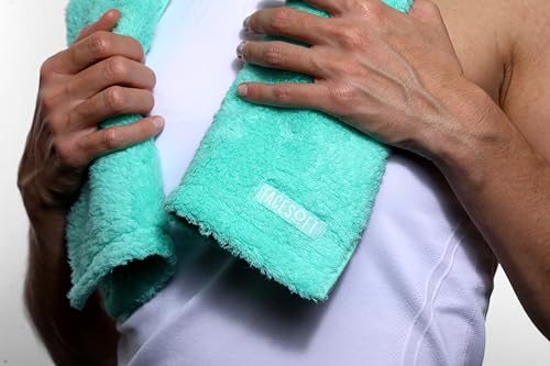 Eco Friendly Gym Towel for Working Out - Soft and Absorbent Cotton Exercise - No Synthetic Microfibers or Plastics - Sweat Towel for Gym, Fitness, Sports, Yoga - Aqua - 1 Pc