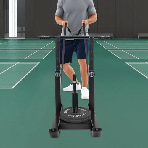 Fitness Sled, 5-Level Adjustable Weight Sled, Push/Pull/Pull, Speed & Power Core Workouts, Spray-Coated Steel, Full-Body Home-Gym Trainer for 1"&2" Plates