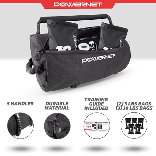 PowerNet PowerPro Sandbag, Holds Up to 40 Pounds in Sandbags, Heavy-Duty Workout Equipment for Strength Training and Fitness, Home Gym Exercise Equipment, Workout Guide Included