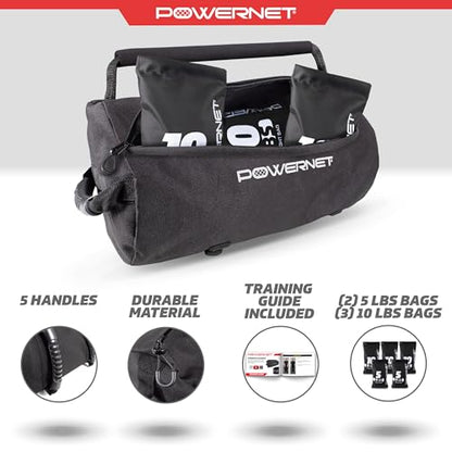 PowerNet PowerPro Sandbag, Holds Up to 40 Pounds in Sandbags, Heavy-Duty Workout Equipment for Strength Training and Fitness, Home Gym Exercise Equipment, Workout Guide Included