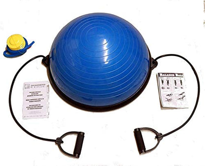 Half Ball Balance Trainer, Half Yoga Balance Board Exercise Ball for Full Body Workout, Stability Ball Platform, Core AB Training Strength Home Workout Fitness Physical Therapy, 2 Resistance Bands