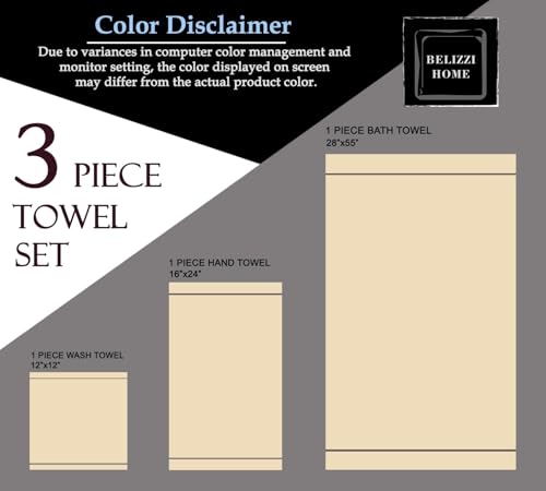 Ultra Soft 3 Pack Cotton Towel Set, Contains a Bath Towel 28x55 inch, a Hand Towel 16x24 inch & a Wash Coth 12x12 inch, Ideal Everyday use, Compact & Lightweight -Light Grey