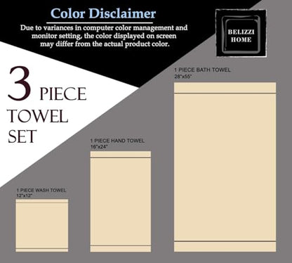 Ultra Soft 3 Pack Cotton Towel Set, Contains a Bath Towel 28x55 inch, a Hand Towel 16x24 inch & a Wash Coth 12x12 inch, Ideal Everyday use, Compact & Lightweight -Light Grey