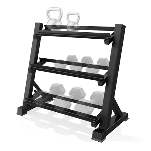 Zlinke 3-Tier Dumbbell Rack Multilevel Weight Storage Organizer for Home Gym, Weight Rack for Dumbbells, Kettlebells,1100LBS Capacity (Rack Only)