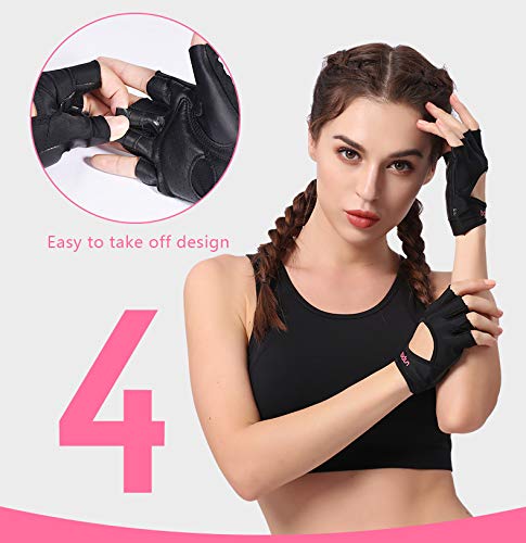 Anser 7150282 Woman Half Finger Girl Short Fingerless Gloves for Indoor Yoga Gym Fitness Body Building Training - color: Black