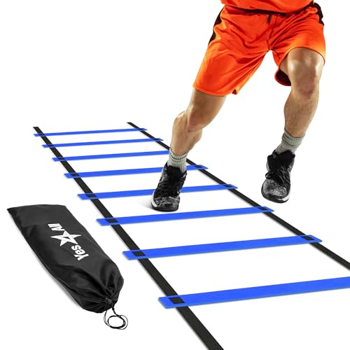 Yes4All Agility Ladder Speed Training Equipment, Adjustable Football Ladder for All Ages with Carry Bag, Durable, Portable, Multiple Colors & Rungs - color: D. 8 rung - Blue