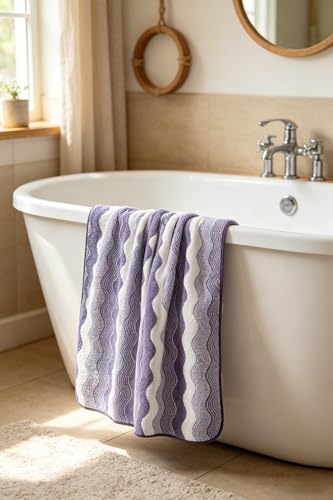 Microfiber Bath Towel 35x70in - Ultra Soft Quick Dry, Lightweight for Gym, Spa, Travel | Hotel Grade & Multi-Use| Single Pack - color: Purple and White Stripe, size: 35*70 Inches