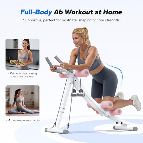 MERACH Ab Machine, Adjustable Dual Track Ab Trainer, Ab Workout Equipment - color: WHITE&PINK