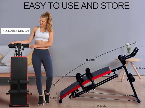 KESHWELL Ab Machine,Ab Workout Equipment For Home,Sit Up Push Up Workout Bench,Fitness Strength Training Equipment,Foldable Abdomen Exercise Machine With Resistance Bands,550lbs Capacity