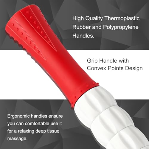 Muscle Roller Massage Roller Stick- Deep Tissue Fascia Blaster for Myofascial Pain Relief, Lymphatic Drainage & Body Sculpting, Handheld Physical Therapy & Recovery Tool (Red White-20 inch) - color: Red White