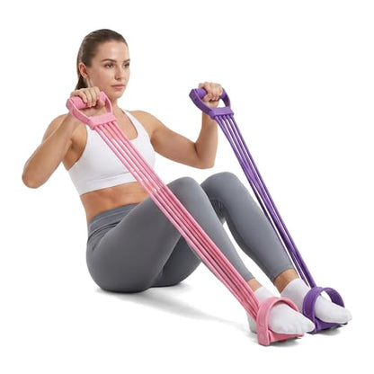 2Pcs Resistance Bands with Pedals, 6-Tube Tension Rope Exercise Equipment with Foam Handles, Sit-Up Pull Rope for Home Workout, Waist, Arm & Core Training Fitness Equipment