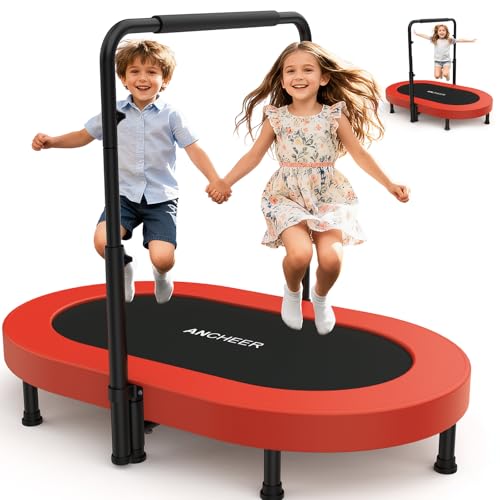 ANCHEER 56" Double Mini Trampoline for Kids, Foldable, Indoor, Handlebar - color: Dark Pink, size: 56 inch