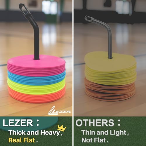 LEZER 6 Inch 8 Inch Flat Cones, Spot Markers, Soccer Cones, Field Court Markers, Sit Spots, Flat Discs, Soccer Training Equipment, Agility Practice, Football, Made in Taiwan - style: 6 inch with 12 pcs