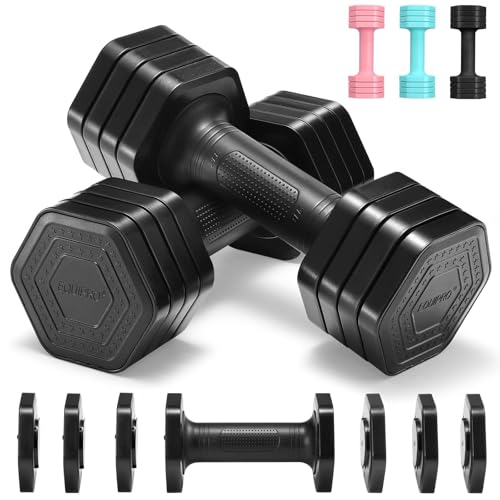 EQUIPRO Adjustable Dumbbell Set, 4 in 1 Free Weights Dumbbells Set for Women, Weights for Women at Home, 2lb 3lb 4lb 5lb with TPU Soft Rubber Handle for Home Gym Exercise Training - color: Black